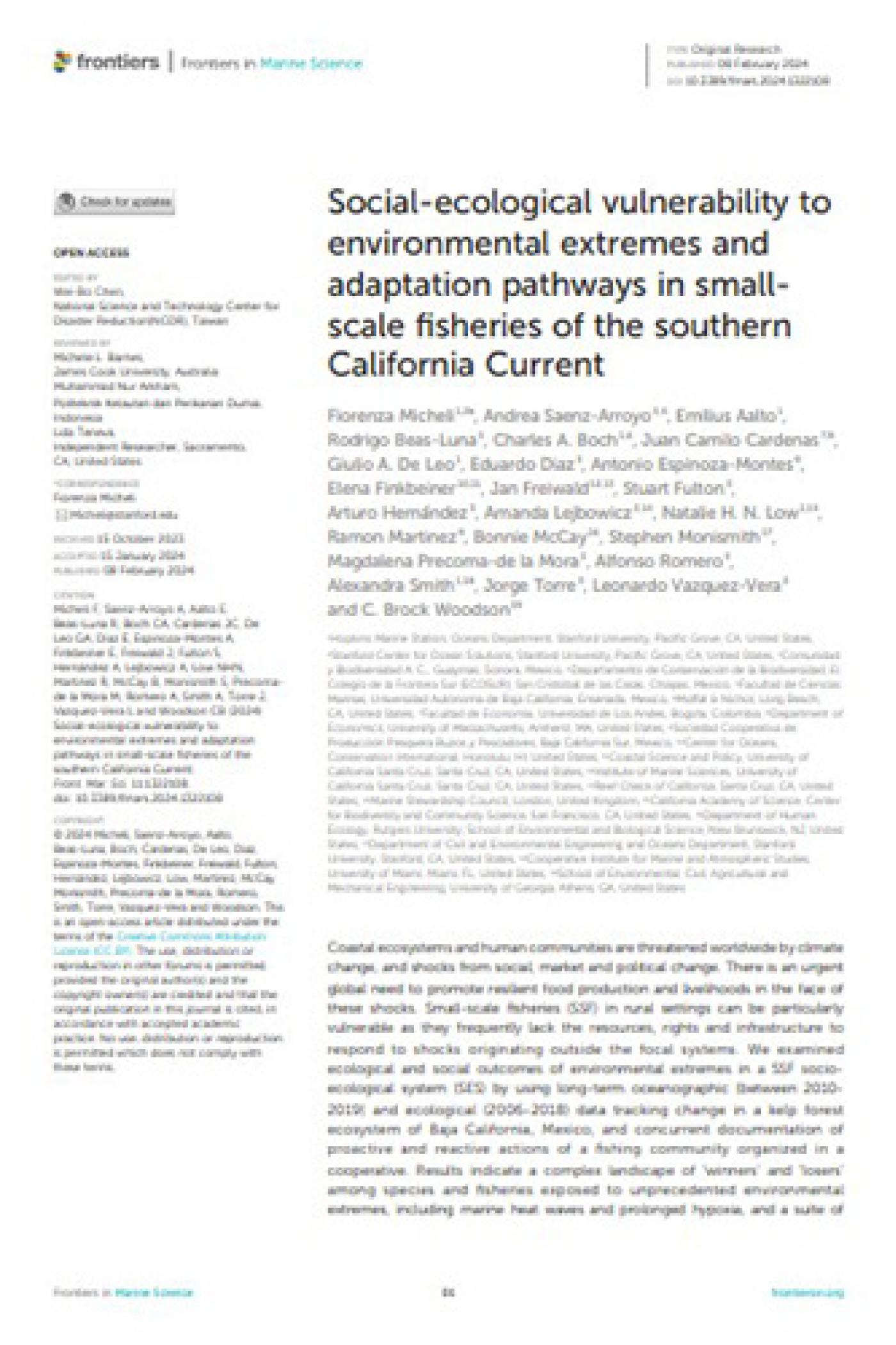 Social-ecological vulnerability to environmental extremes and adaptation pathways in small-scale fisheries of the southern California Current