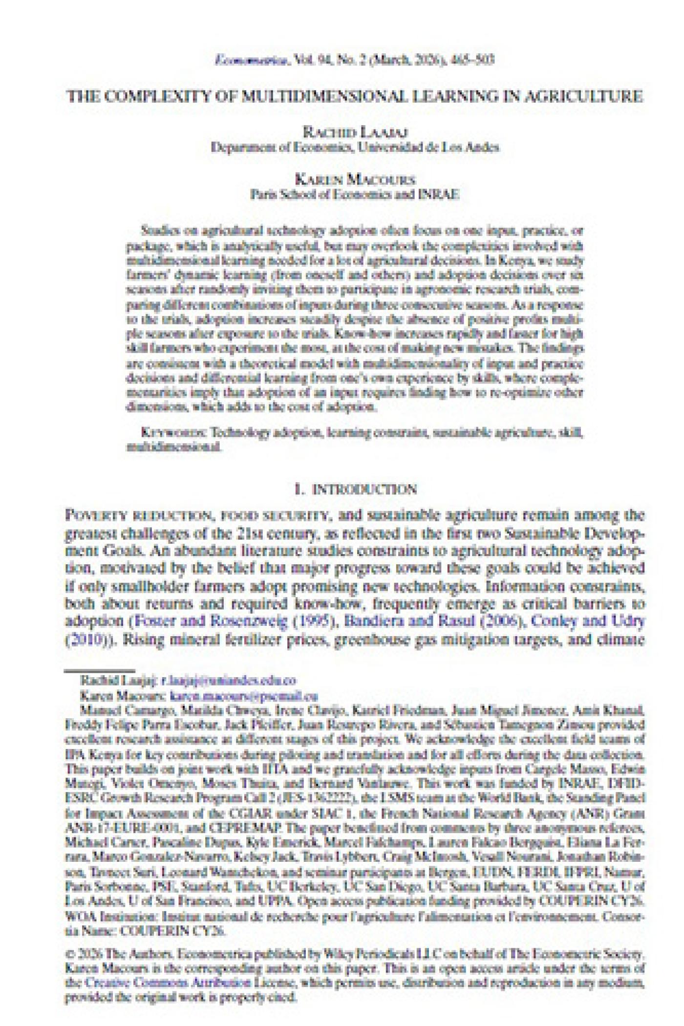 The Complexity of Multidimensional Learning in Agriculture