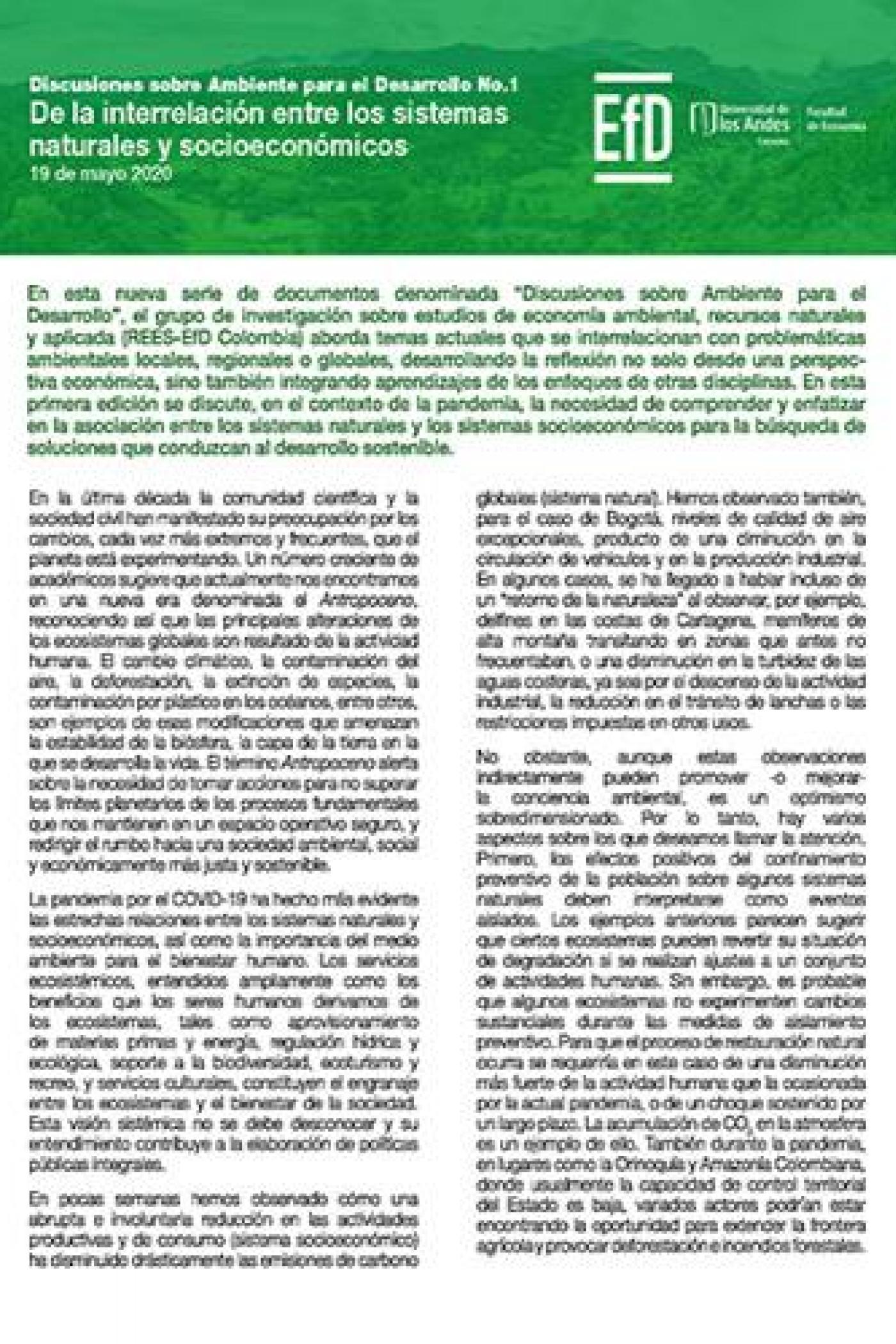 Discusiones sobre Ambiente para el Desarrollo No.1