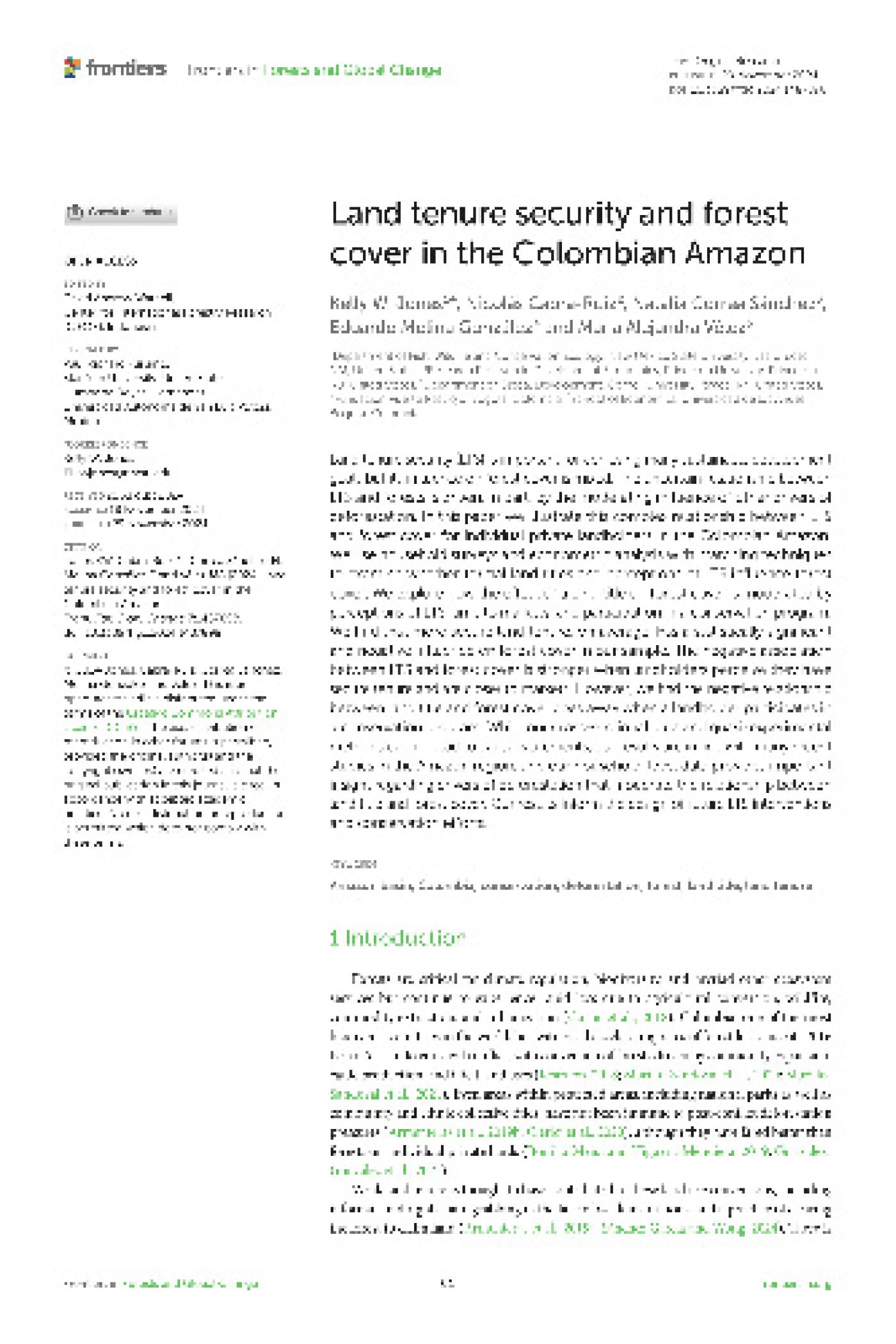 Land tenure security and forest cover in the Colombian Amazon
