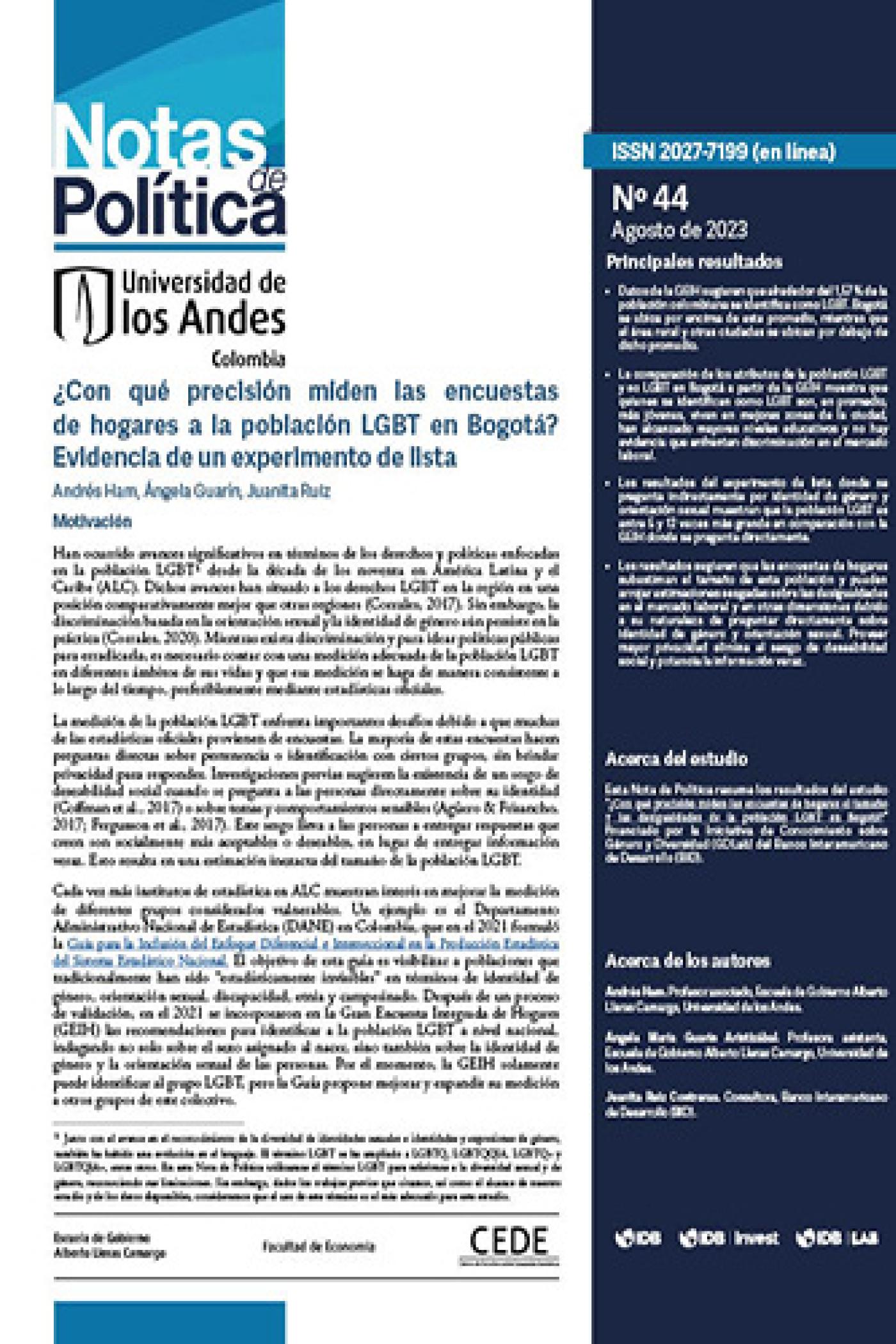 ¿Con qué precisión miden las encuestas de hogares a la población LGBT en Bogotá? Evidencia de un experimento de lista