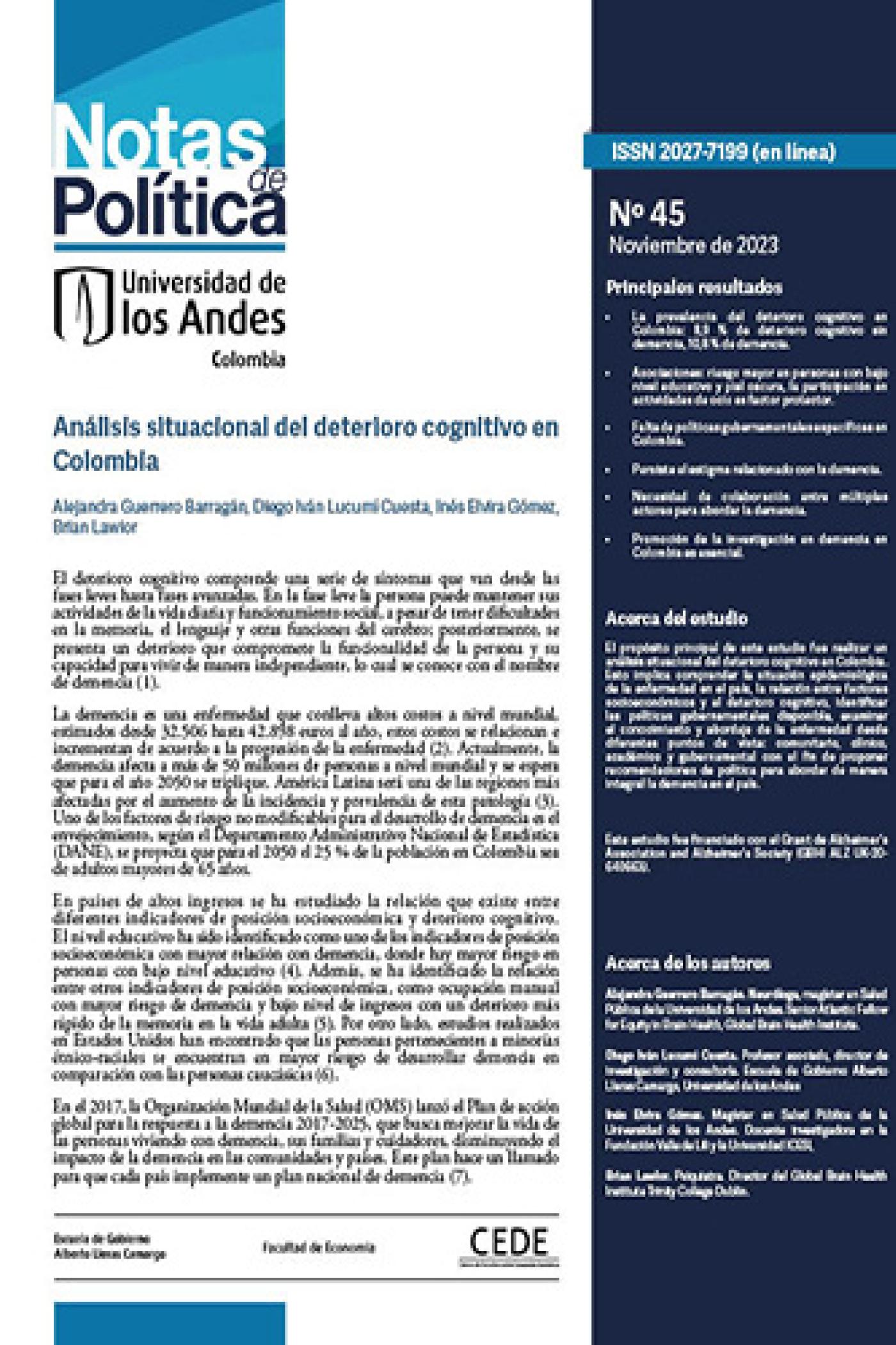 Análisis situacional del deterioro cognitivo en Colombia