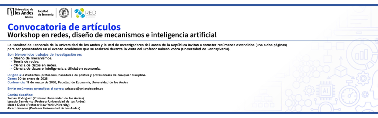 Convocatoria de artículos | Workshop en redes, diseño de mecanismos e inteligencia artificial