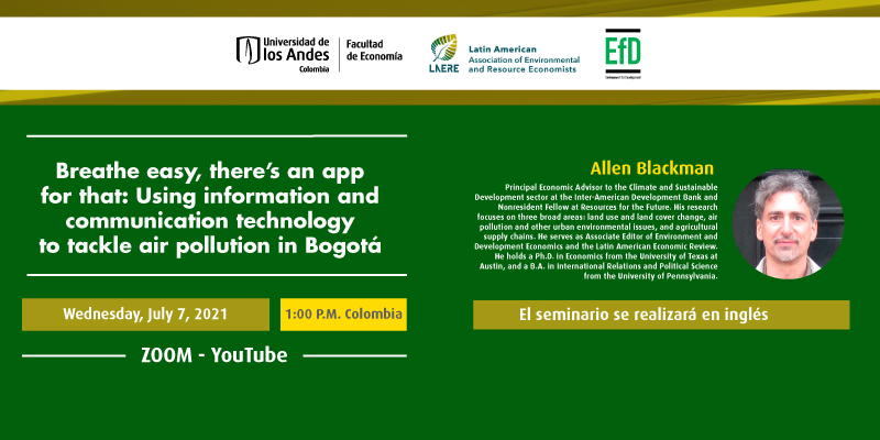 Imagen LAERE - EfD Seminar | Breathe easy, theres an app for that: Using information and communication technology to tackle air pollution in Bogotá