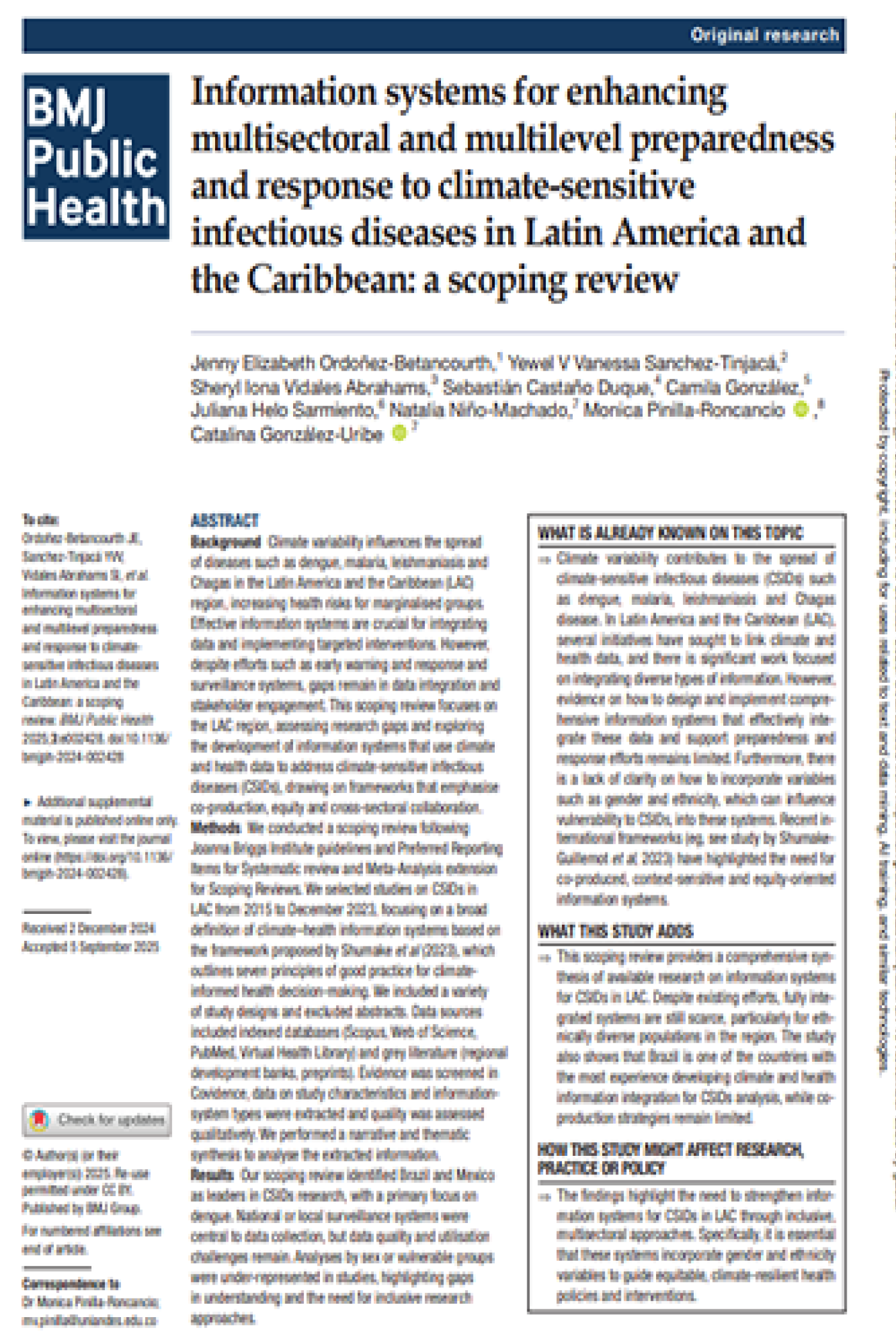 Information systems for enhancing multisectoral and multilevel preparedness and response to climate-sensitive infectious diseases in Latin America and the Caribbean: a scoping review