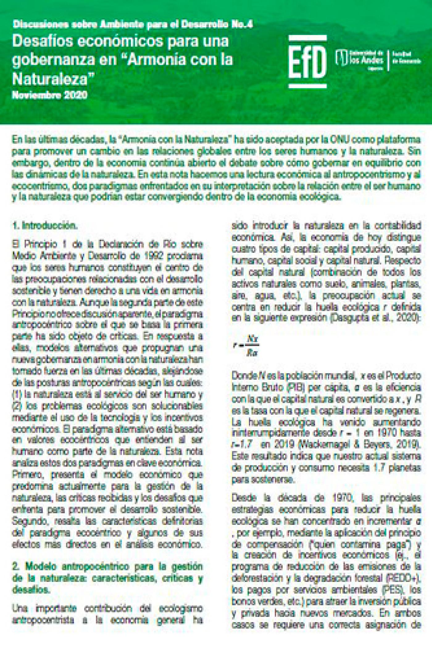 Discusiones sobre Ambiente para el Desarrollo No.4